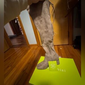 Gianni Bini Women's Suede Taupe Over the Knee Boots